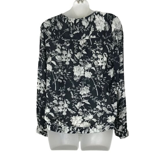 Lucky Brand  Beautiful Black And White Floral Wrap Style Blouse With Ties Size S - Picture 5 of 8